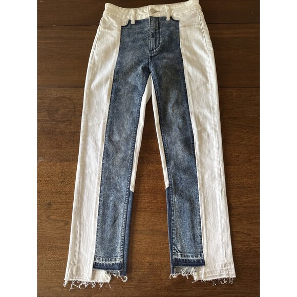 NEW Paige Denim White Hoxton Ankle High rise Patchwork Pants Size 27 MSRP $200 - Picture 1 of 11